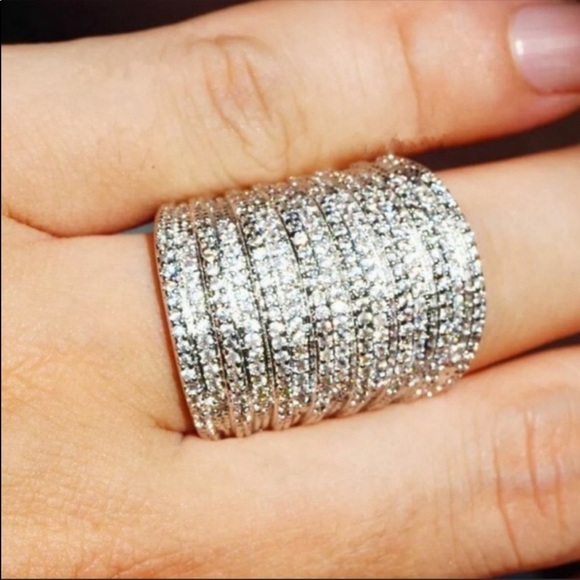 New Luxury 6.8 CT 925 Silver Big Multi Layer Diamond Ring 💍 - Picture 4 of 4